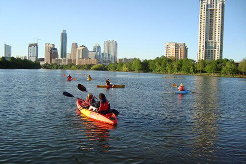 Austin skyline and kayaks